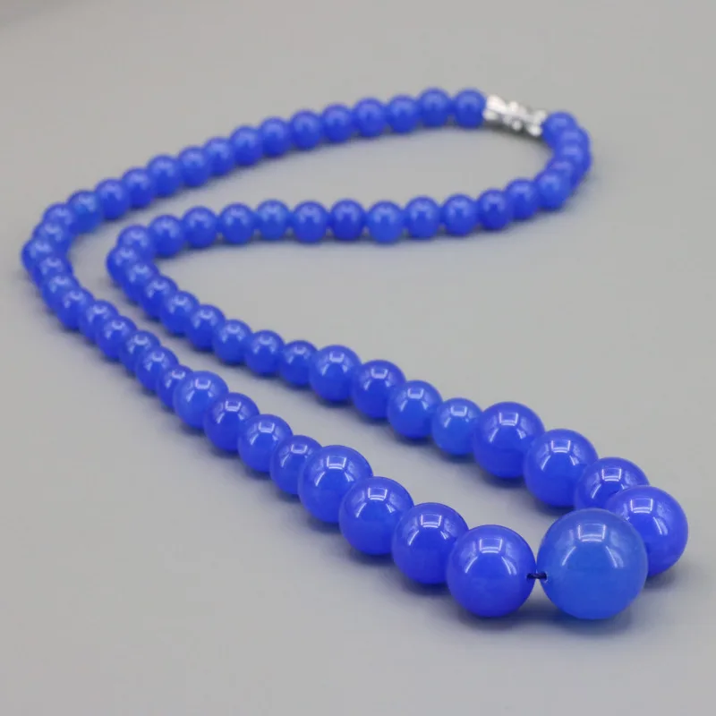 

Blue chalcedony 6-14mm round bead stone tower chain necklace 18 " earrings DIY women jewelry sets fashion style