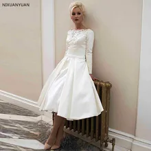 Vestido De Noiva Robe De Mariage вырез лодочкой с вырезом-лодочкой, с длинным рукавом свадебные платья дешевые короткие свадебные платья с пуговицами обтянутыми