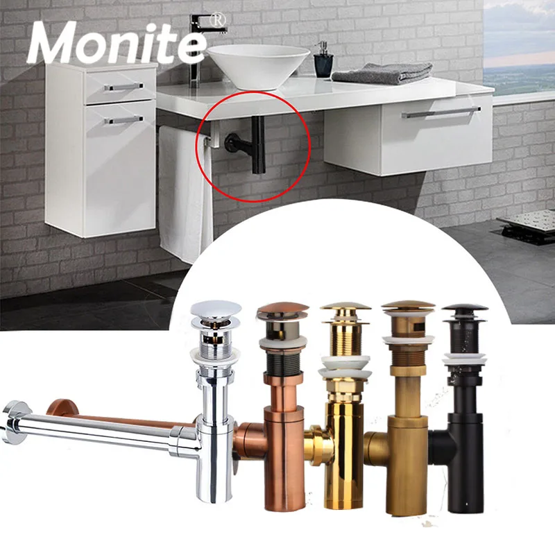 Chrome Polished Golden Plated Antique Brass Stainless Steel P Traps Pop Up Drain Kit With