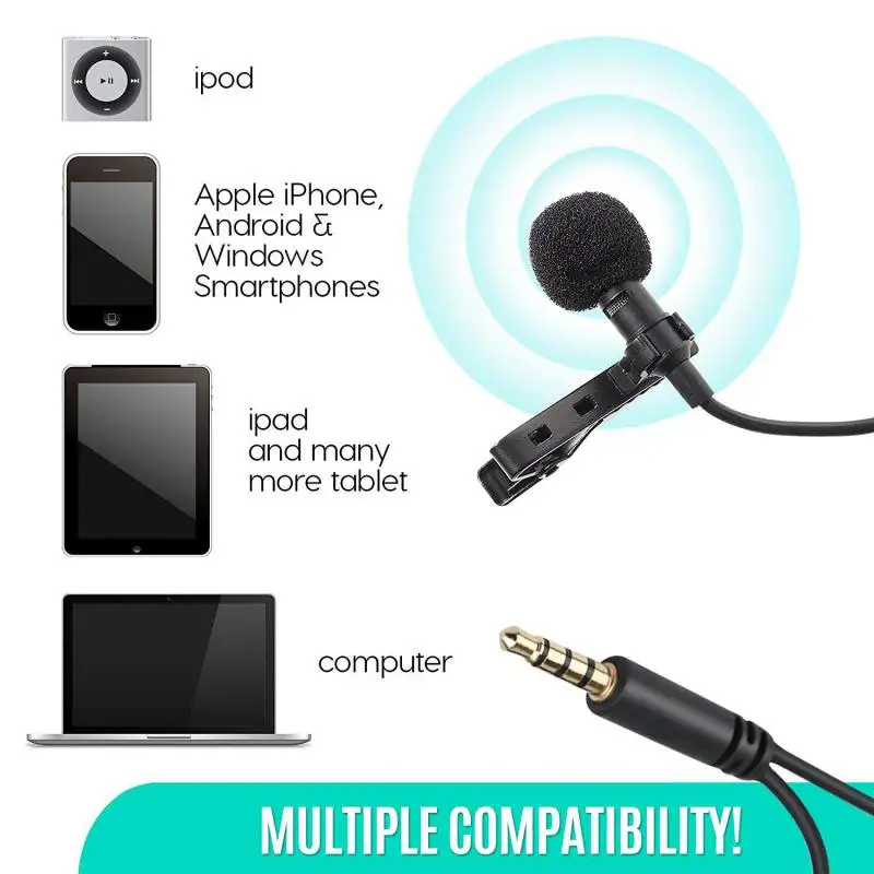 Lavalier Проводные микрофоны для iPhone Samsung Mic Hands-free конденсаторный микрофон смартфона