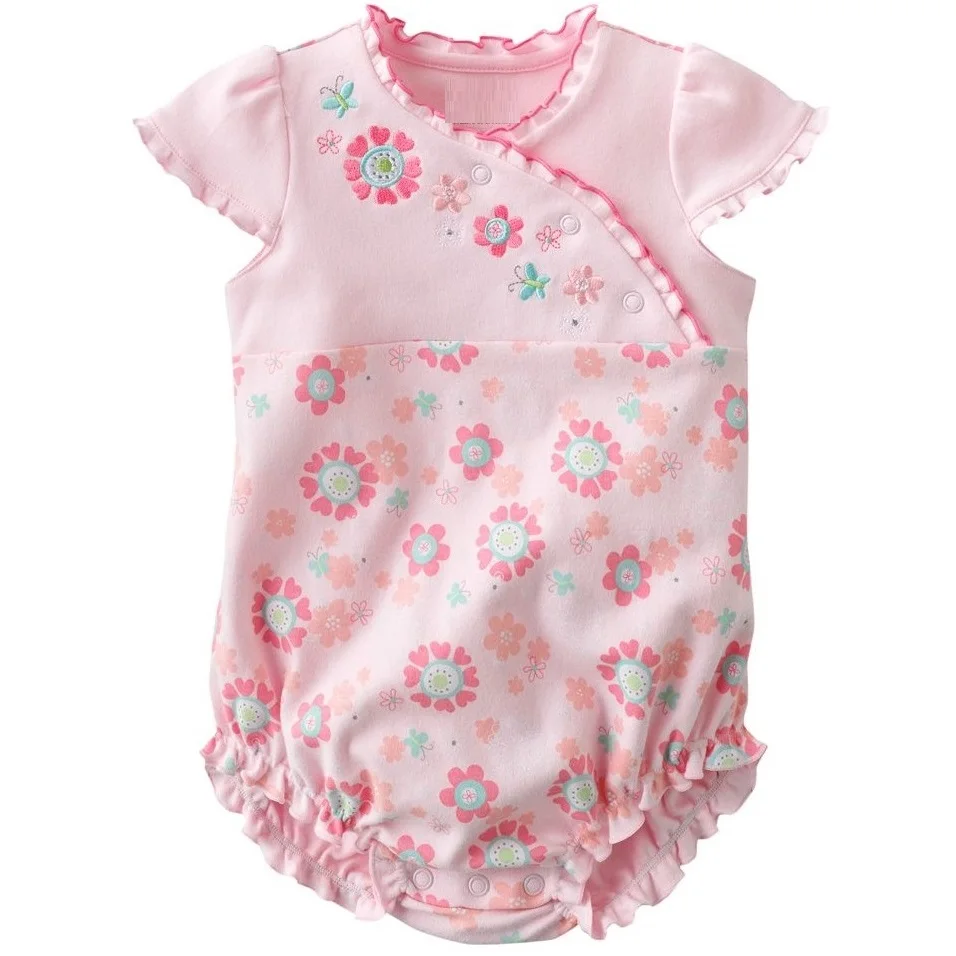 

Flower baby bodysuits newborn one-piece clothes pink baby dress 100% Cotton short t-shirts pp pants