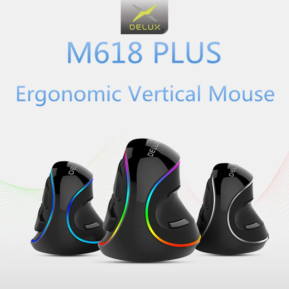 Gaming com Fio Ratos sem Fio Direita para Computador Delux Mais Vertical Mouse Ergonomia 6 Botões 4000 Dpi Óptico Mão Portátil M618 Rgb
