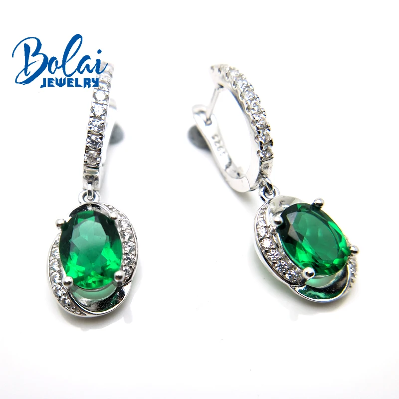Bolaijewelry,Created green emerald earring oval 6*8mm 925 sterling silver fine jewelry for women best gift