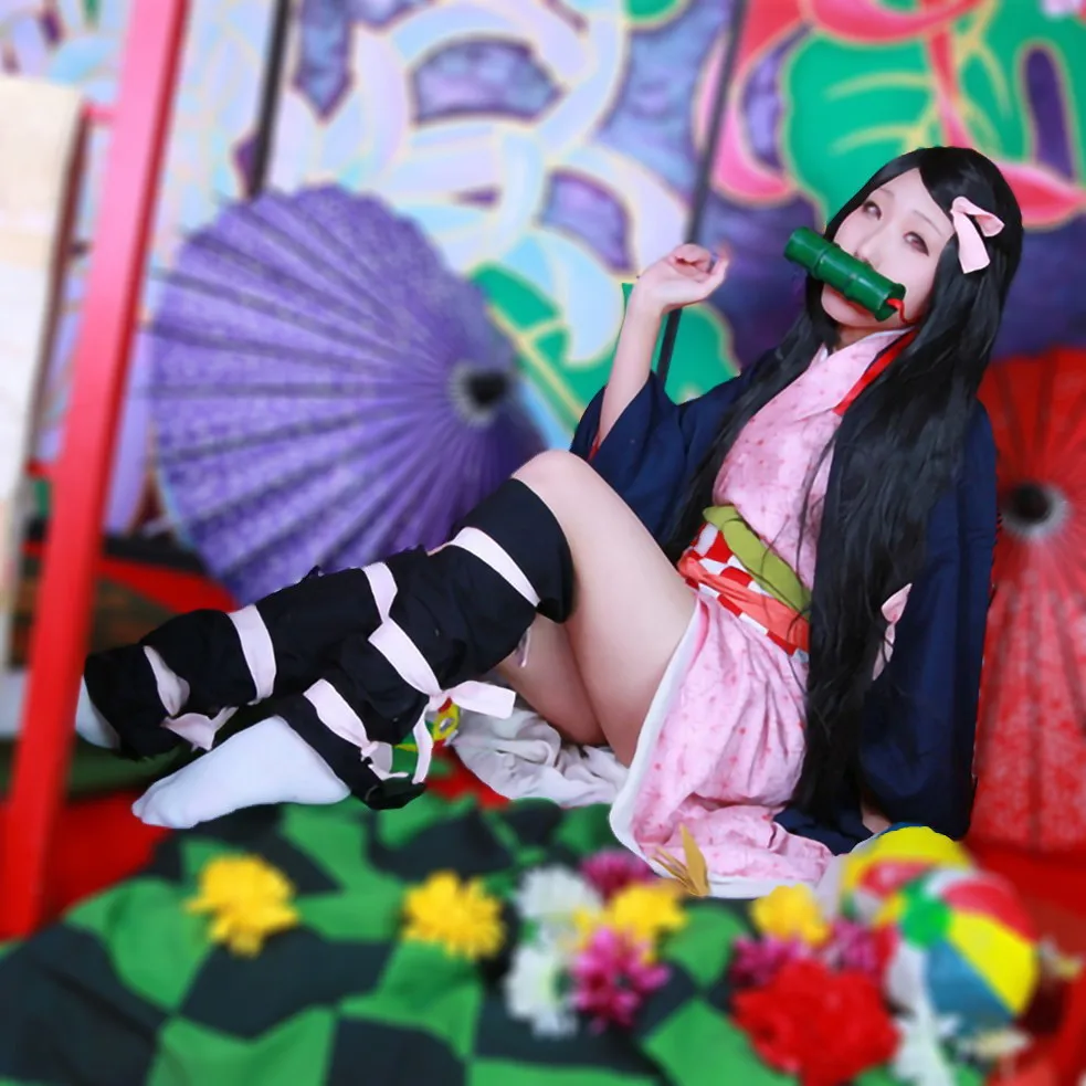 

New Anime Demon Slayer: Kimetsu no Yaiba Cosplay Kamado Nezuko Halloween Party Full Set For Woman Cosplay Costume