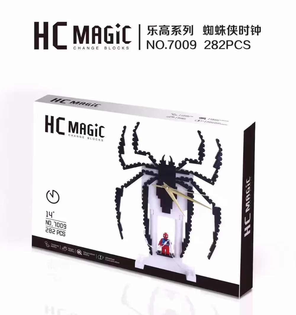 

HC Magic Blocks Creative Clock Blocks Spider Man Black Spider Micro Blocks DIY Building Toys Auction Model Toy Kids Gifts HC7009