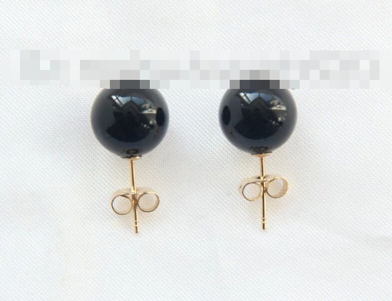 

1339 round black agate beads earrings
