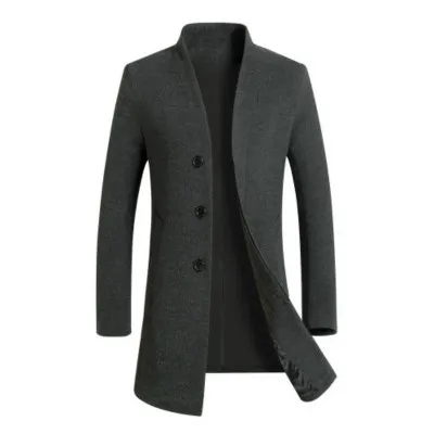Осенне-зимнее мужское Брендовое модное пальто из бутика, шерстяное пальто с длинным рукавом, свободное Мужское пальто для отдыха в деловом стиле - Цвет: Серый