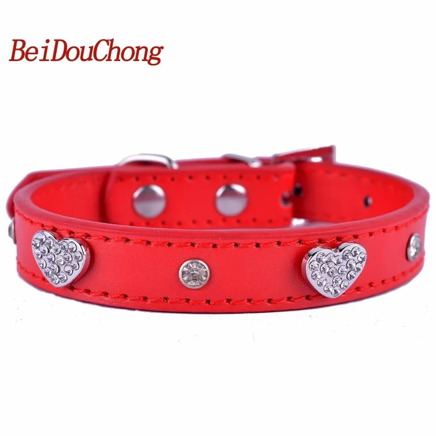 Стразы искусственная кожа ошейник для маленьких собак кожаный Bling Diamante Сердце