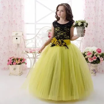 

New Long Flower Girl Dress With Sash Handmade Flowers Tulle Lace Ball Gown For Elegant Princess Custom Made Formal Party Gowns