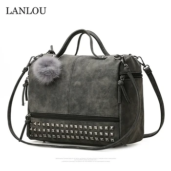 

LAN LOU Women Bag Shoulder bag For women 2019 High Quality Fashion Leather Big Bags Rivet handbag Ladies Casual Crossbody Bags