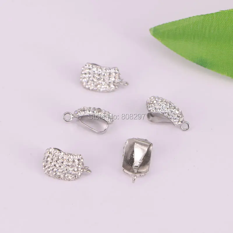 DIY 20pcs Metal with Crystal Rhinestone Paved Pendant Clasps, Pendant Bails, Jewelry Findings