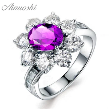 

AINUOSHI Natural Amethyst Sunflower Ring 2 Carat Oval Cut Gems 925 Sterling Silver Ring Engagement Party Fine Jewelry Women Ring