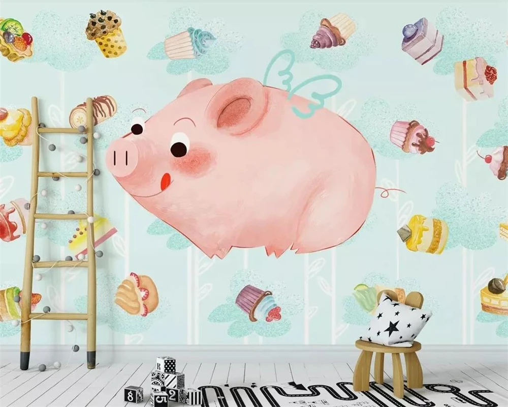 Us 8 85 41 Off Beibehang Mural Wallpaper Hand Drawn Cartoon Pig Child Room Background Wall Living Room Bedroom Background Mural 3d Wallpaper In