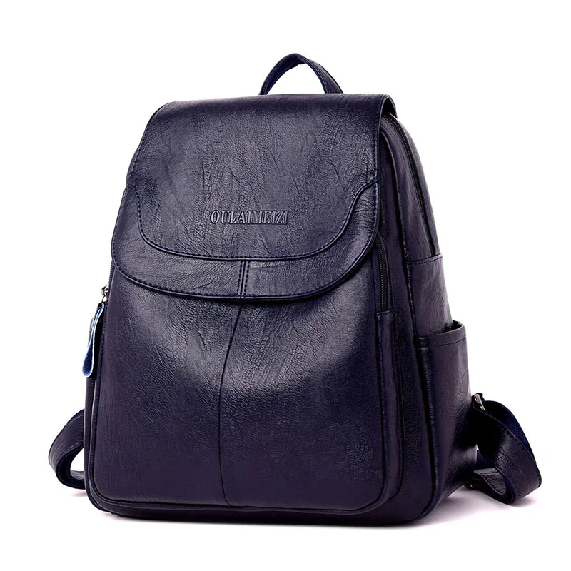 LANYIBAIGE женские кожаные рюкзаки женская сумка на плечо женский рюкзак винтажные школьные рюкзаки для девочек рюкзак для путешествий - Цвет: Blue