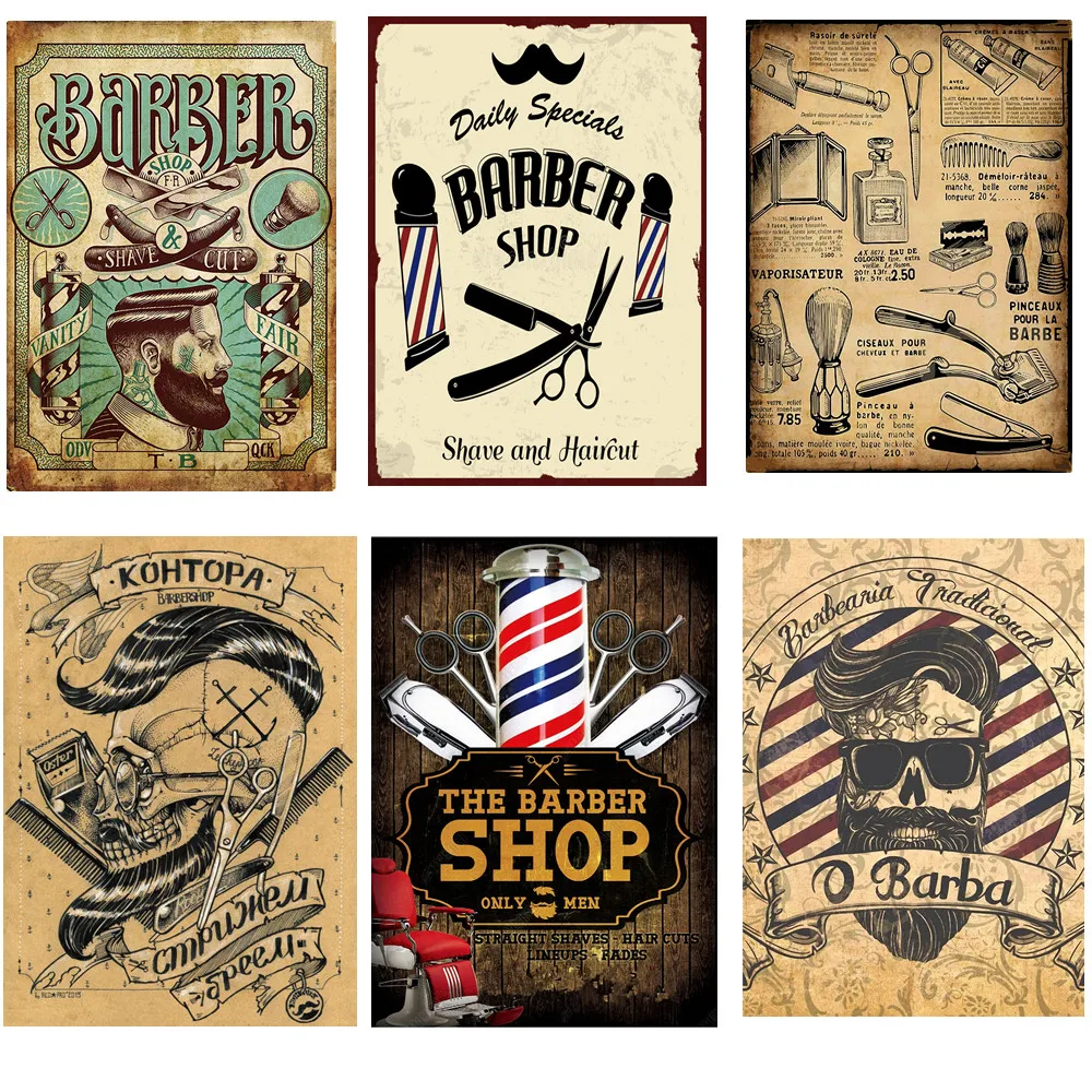 

Barber Shop Shabby chic Vintage Inkjet printing kraft paper poster Wall Stickers wallpaper applique Home Decoration 30x42 CM