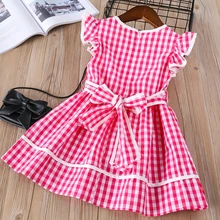 Hurave/ летняя одежда без рукавов; одежда для маленьких девочек; детское платье в клетку; хлопковая детская одежда; повседневные платья на завязках