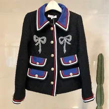 CBAFU женская зимняя куртка Верхняя одежда шерстяное пальто длинные рукава отложной воротник теплый алмазы блестками жакет с показа бренд D135