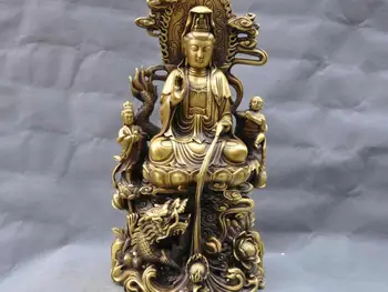 

18'' China Fengshui Guanyin Kwan-yin Boy Dragon Buddha Bronze Statue