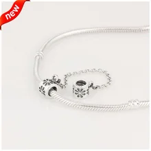 Подходит для браслетов Pandora, Цветочная безопасная цепочка, подвески из стерлингового серебра пробы, бусины