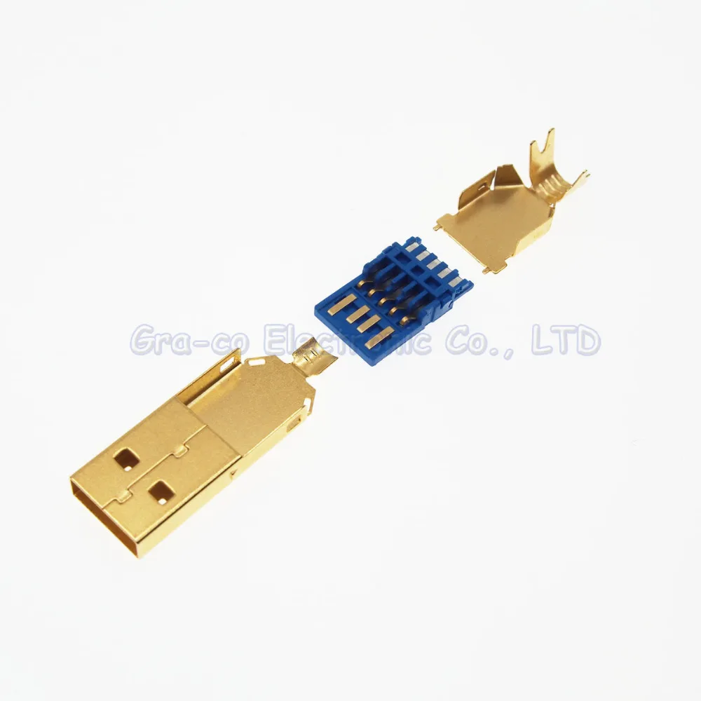 

2set High quality 3 in 1 Gold Plating USB 3.0 A Type Male Plug welding wire type