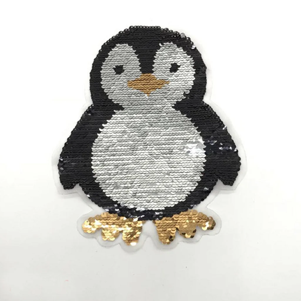 Double Side Embroidered Penguin Sew On Sequins Patch Fabric Applique Crafts