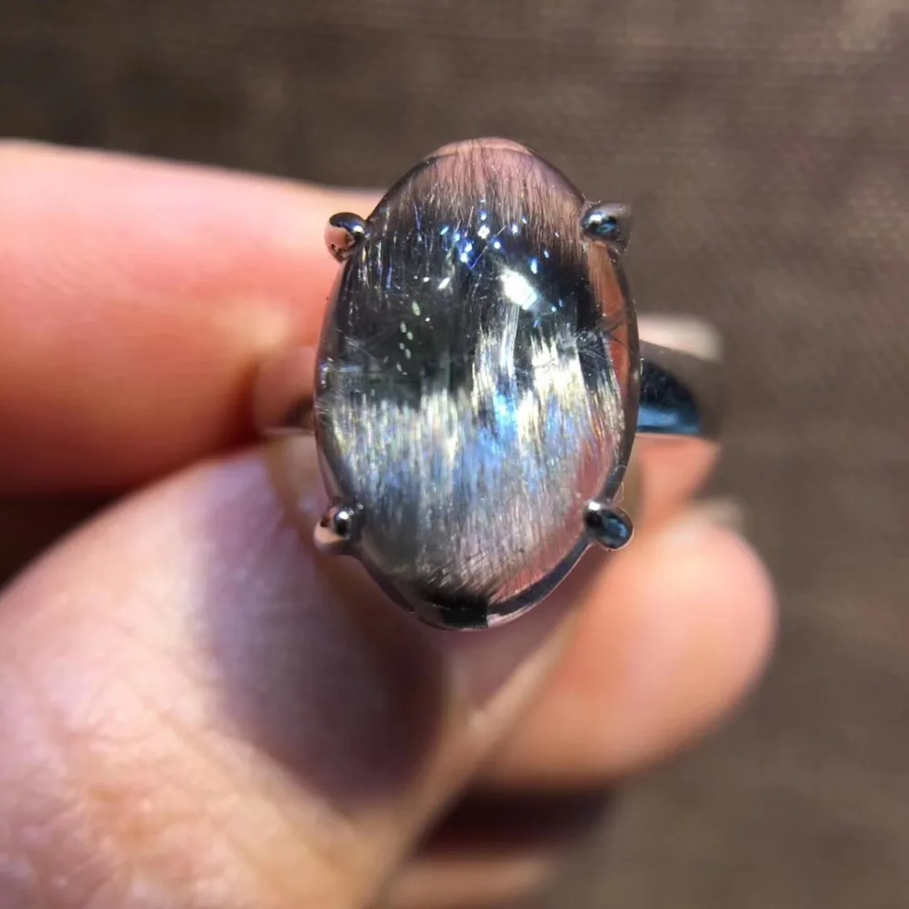 Natural Brookite Platinum Silver Rutilated Quartz Ring  (1)
