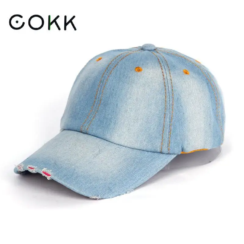 

COKK Hot Retro Washed Baseball Cap Fitted Cap Snapback Hat For Men Bone Women Gorras Casual Casquette Denim Cloth Adjustable