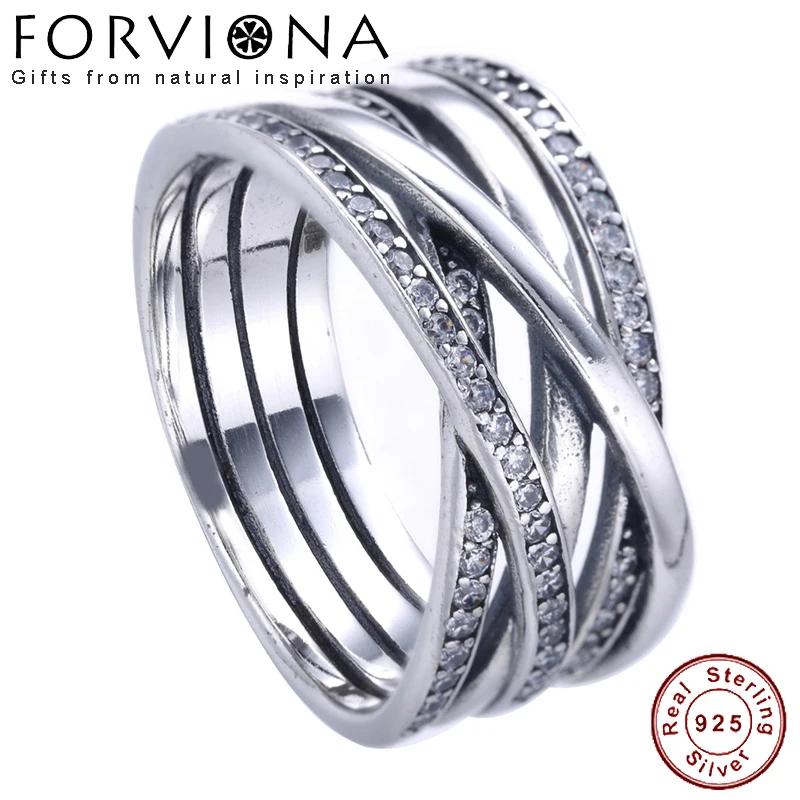 

100% Real 925 Sterling Silver Entwined Rings With Clear Cubic Zirconia Finger Ring For Women Wedding Engagement Fashion Jewelry
