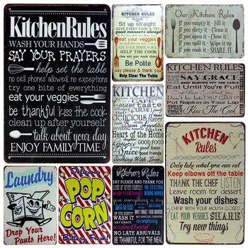 

[inFour+]Kitchen Rules Metal Signs Family Rule Home Decor Vintage Tin Signs Pub Vintage Decorative Plates Metal Wall Art Plaques
