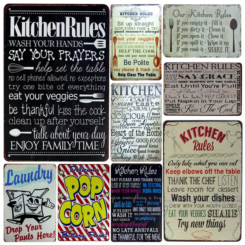 KITCHEN RULES METAL WALL SIGN PLAQUE