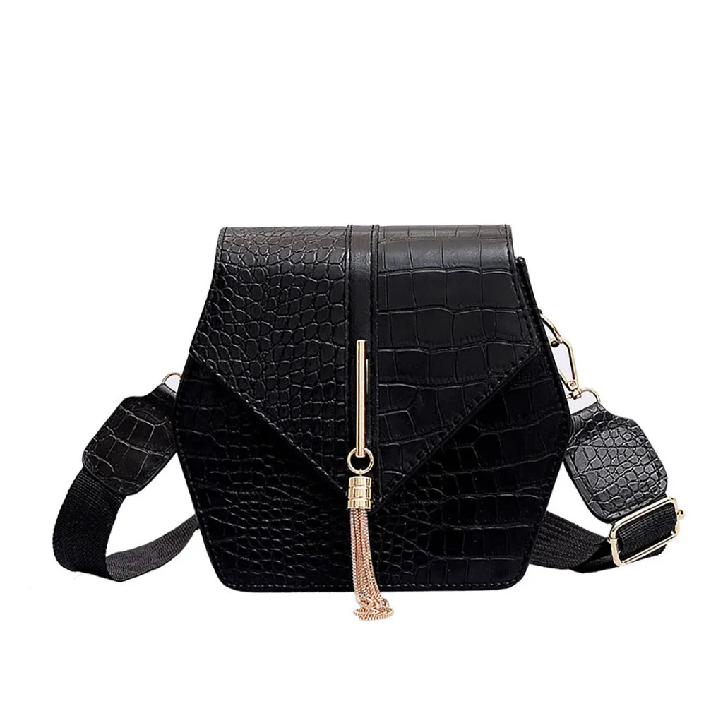 Женская сумка через плечо, милая крокодиловая модная маленькая квадратная сумка с кисточкой, сумка-мессенджер - Цвет: Black