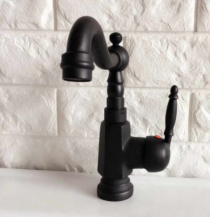 Kitchen Wet Bar Bathroom Vessel Sink Faucet Black Oil Rubbed Bronze One Handle Swivel Spout Mixer Tap Single Hole mnf353