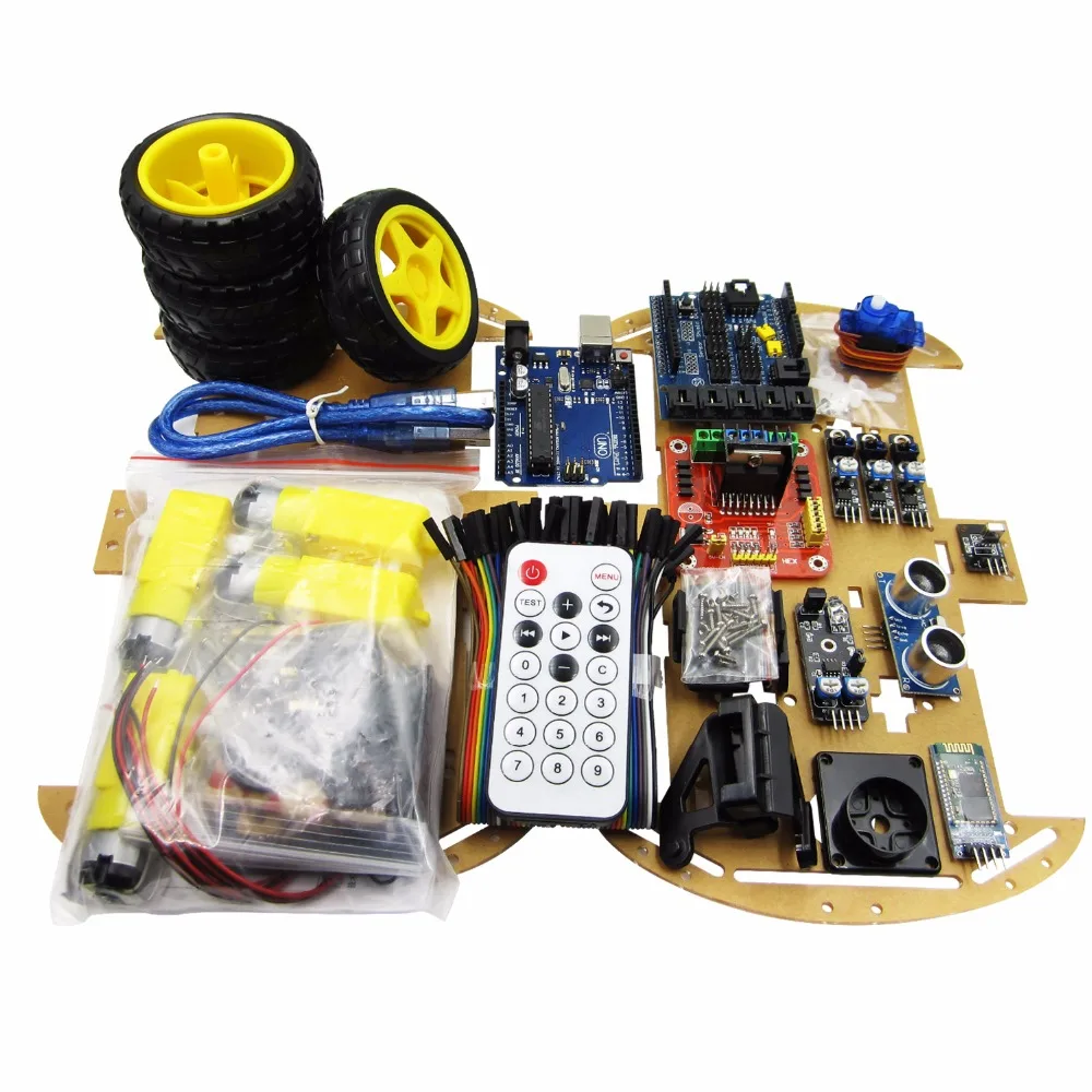 Upgraded version 4WD Robot Car/UNO Project Smart Robot Car Kit with UNO R3/ Ultrasonic /Bluetooth/Remote Educational Toy 