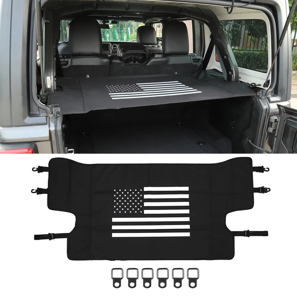 for Jeep Wrangler JL 4 Door Car Luggage Carrier Trunk Curtain Cover+6 Pull Buckles Car Interior Accessories Black 7pcs
