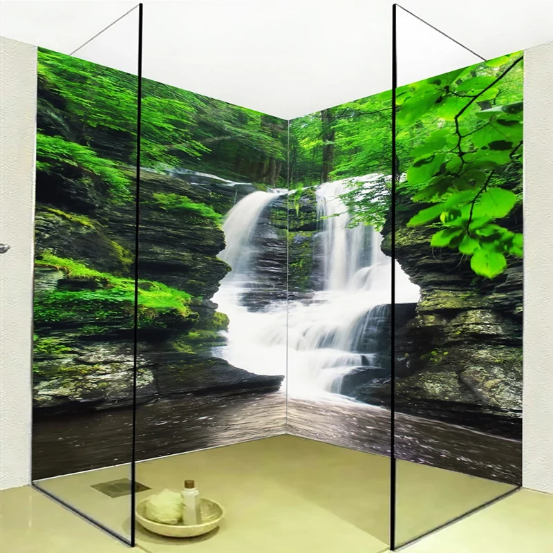 Custom Mural Wallpaper 3D Waterfalls Green Forest Bathroom Wall Sticker