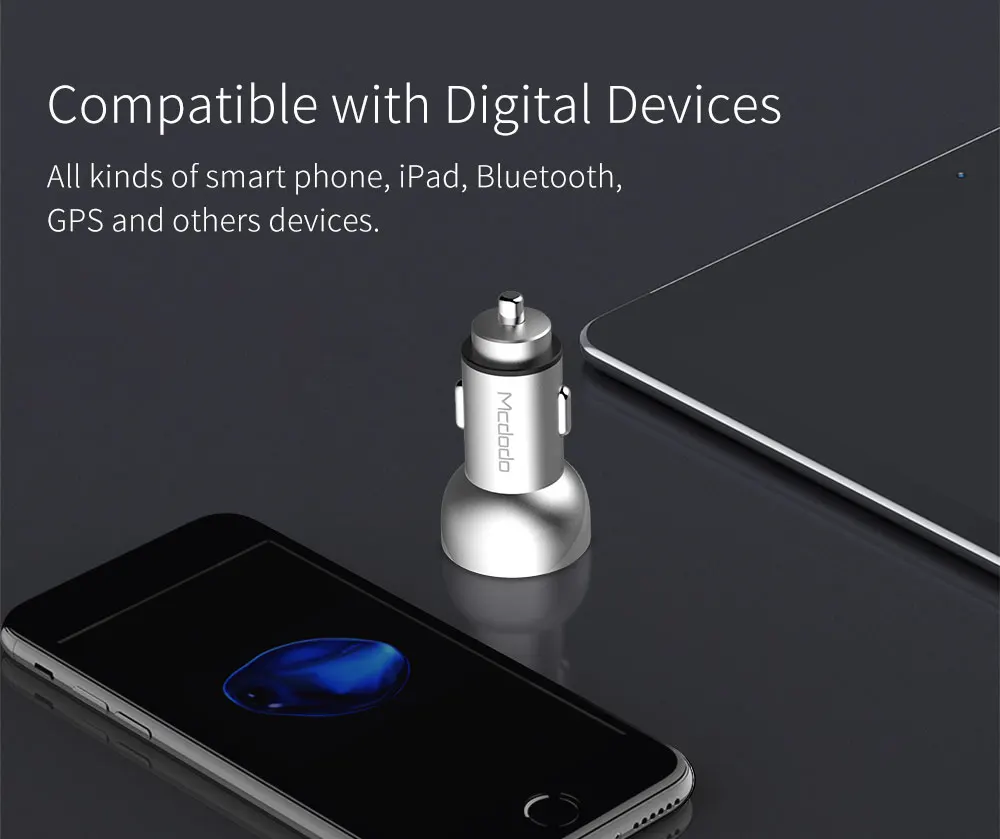 Mcdodo Dual USB Автомобильное зарядное устройство 3.4A Быстрая зарядка для iPhone 7 8 6 6s 5S светодиодный цифровой дисплей для samsung Galaxy S8 Plus Xiaomi