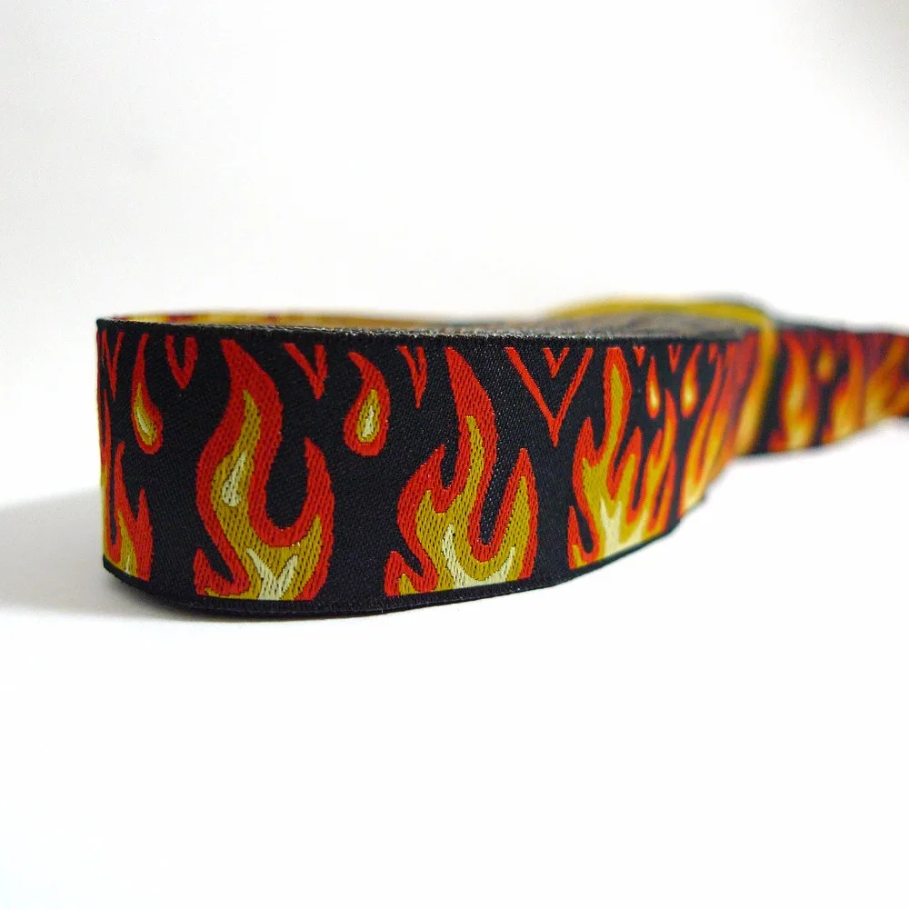 

10Meters 7/8'' 22mm Wide Fire Flames Jacquard Ribbon For Dog Collars