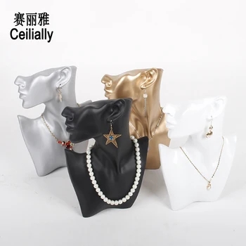 

Free Shipping Female Resin Mannequin Head Model Necklace Pendant Jewellery Display Stand Rack White Black Golden Slivery