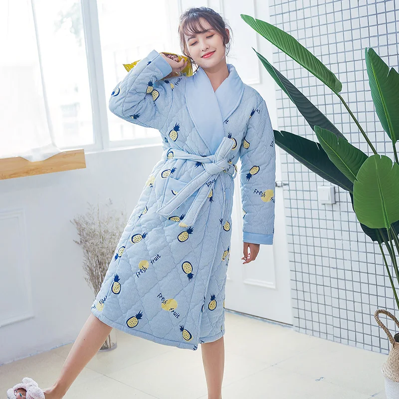 Thick Sleepwear Robe Women Bathrobe Long Sleeve Quilted Cotton Winter