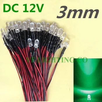 

DC12V 3mm Pre Wired led water clear Green DIP LED 20mm led wired light 100pcs/lots led indicator