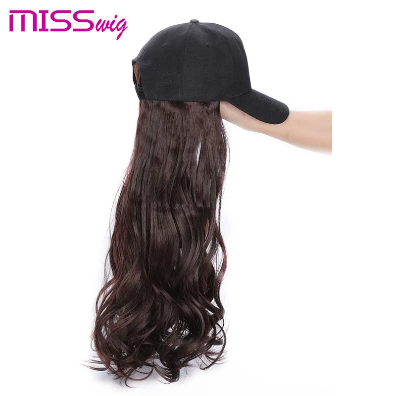 Мисс парик 22 дюймов Длинные Волнистые Натуральный черный колпачок для наращивания волос светильник коричневый черный 3 цвета шляпа шиньон синтетический термостойкий
