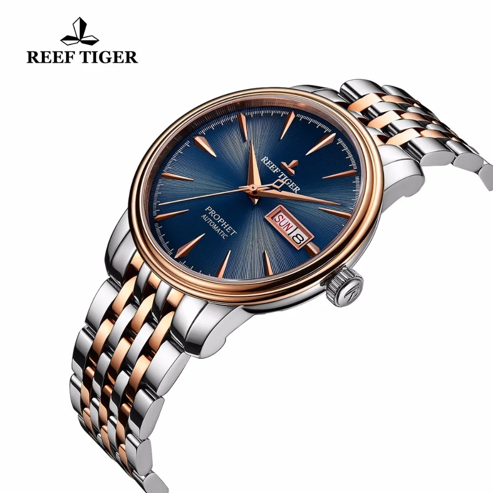 Риф Тигр/RT Роскошные модные часы для мужчин два тона розовое золото автоматические часы с датой день RGA8236