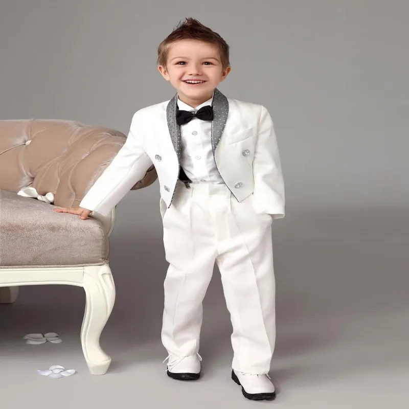 Blanc-Anneau-Porteur-Costumes-Avalez-queue-Avec-Noir-Arc-Cravate-Fra-che-Enfants-Formelle-Robe-Gar_