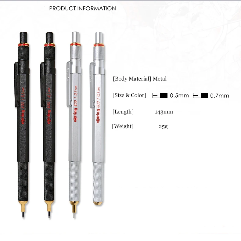 Германия Rotring 800 механические карандаши 0,5 мм 0,7 мм профессиональная металлическая ручка автоматические карандаши для дизайна эскиз канцелярских товаров