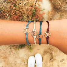 4 шт./компл. богемный минималистичный Ретро красочная плетеная веревка горный геометрический кулон браслет набор женский шарм вечерние ювелирные изделия