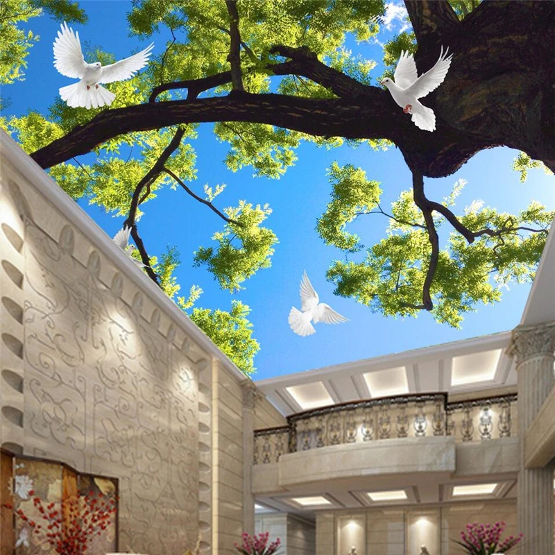 

wellyu Custom Wallpaper 3d Dream Green Forest Sky Pigeon Bedroom Ceiling Zenith обои 3d Wallpaper papel de parede para quarto