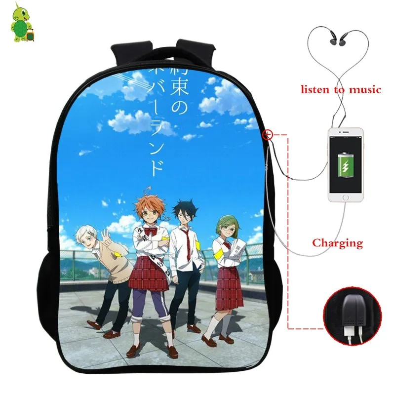 

Anime The Promised Neverland USB Charge Backpack School Bags for Teenage Boy Girls Multifunction Laptop Backpack Travel Rucksack