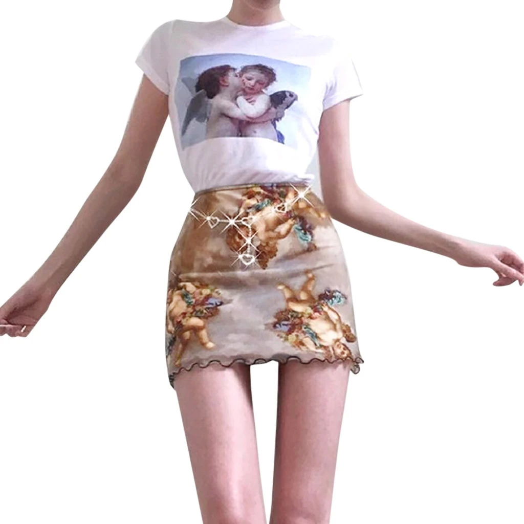JAYCOSIN  2019  Women  Fashion  Print Mini Pencil Skirt Hip Slim Sexy Short Skirt    19Feb15
