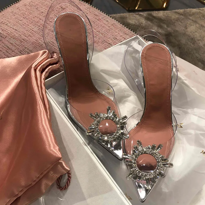 Прозрачная обувь из ПВХ с украшением в виде кристаллов; Новинка года; Летние Необычные Босоножки на каблуке с острым носком; официальная обувь; zapatos mujer; шикарная женская обувь для вечеринок - Цвет: 9cm heels