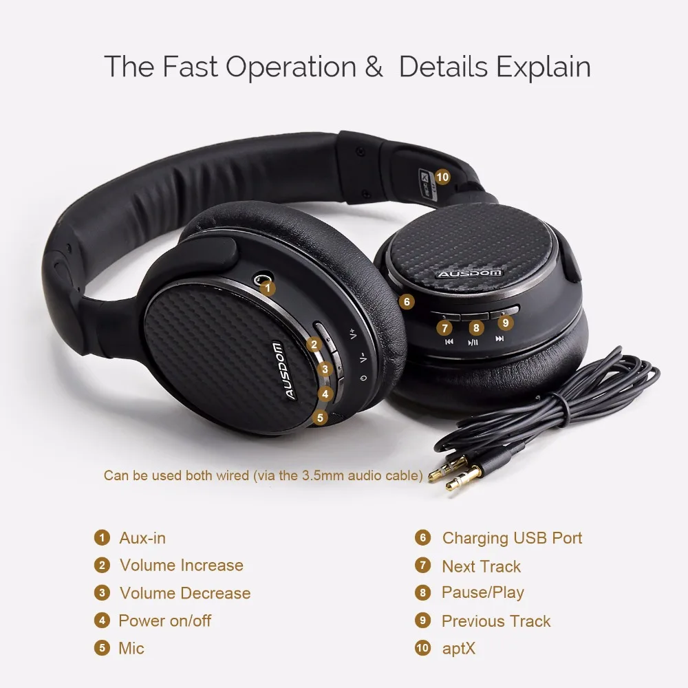Ausdom M05 aptX HiFi Bluetooth наушники проводные беспроводные глубокий бас стерео гарнитура